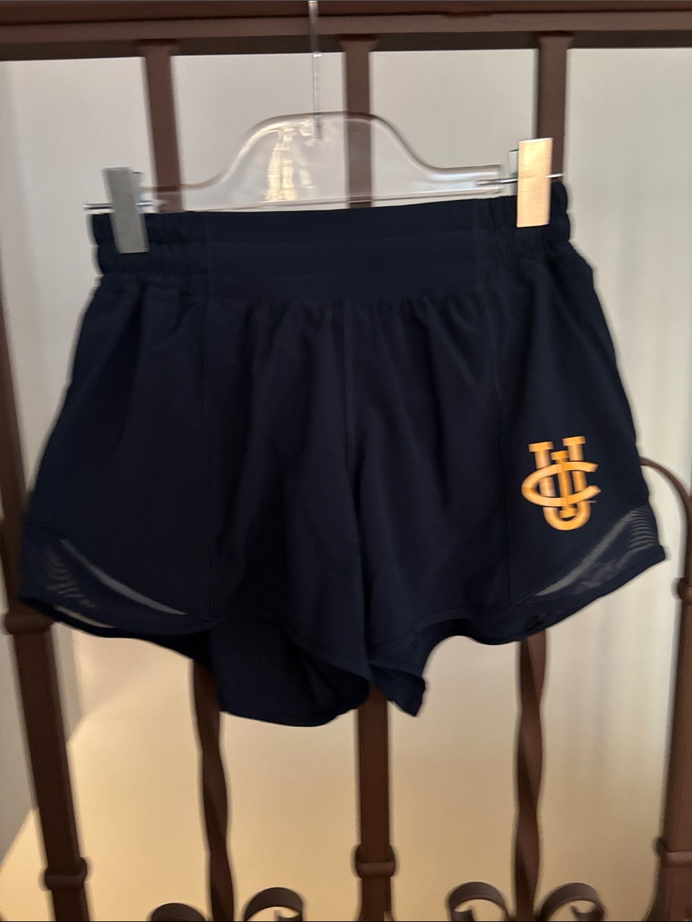 lululemon athletica Navy Athletic Shorts with Gold Logo UCI logo